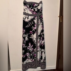White House Black Market Black and Purple Floral Maxi Skirt